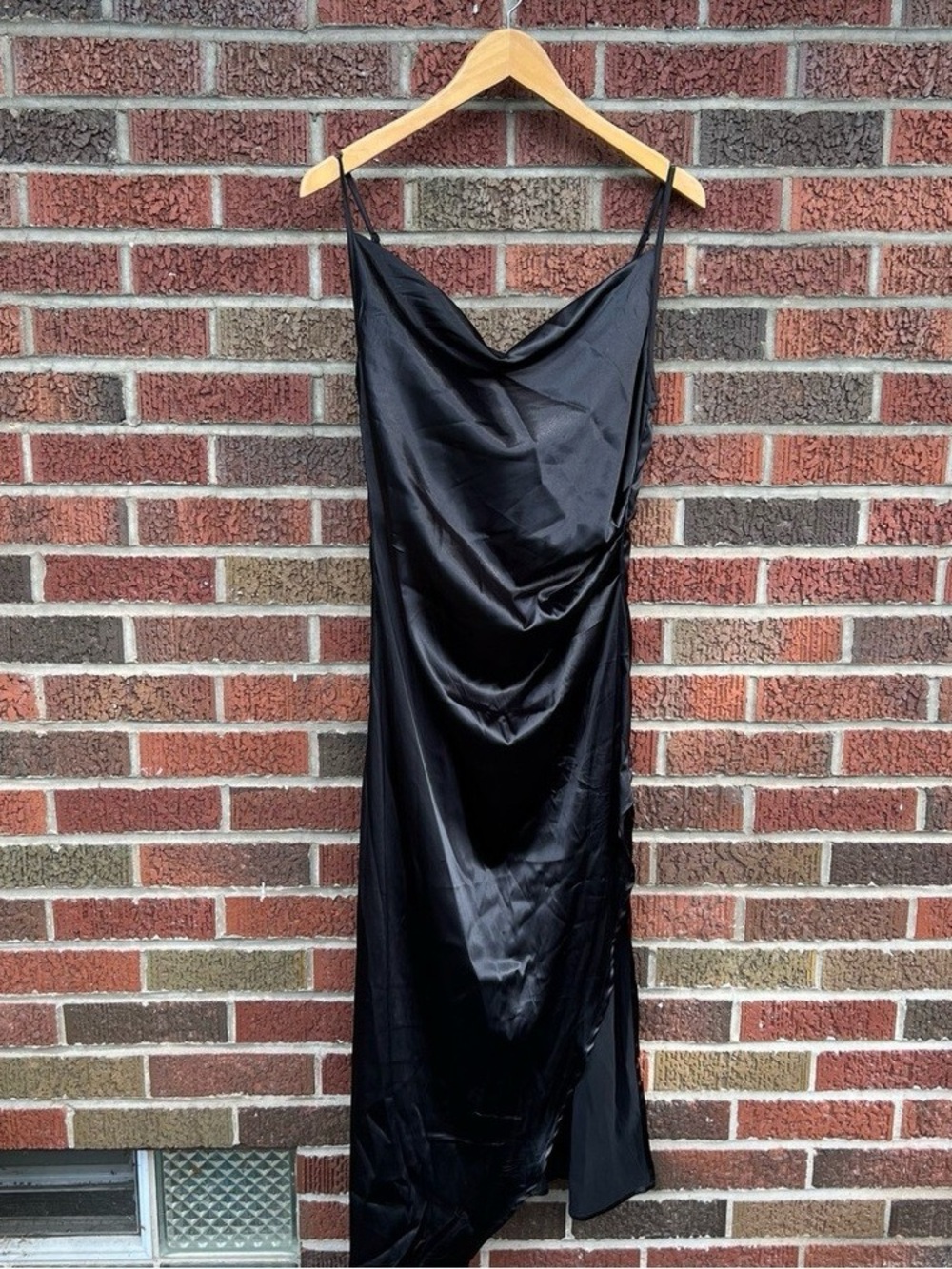 SHEIN Black Satin Cowl Midi Slip Dress